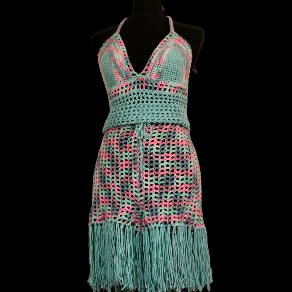 Crochet Fringed Short Set